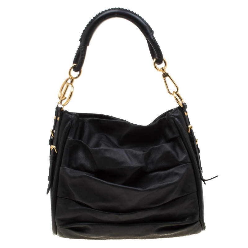 Dior Black Pleated Leather Libertine Hobo Dior | The Luxury Closet