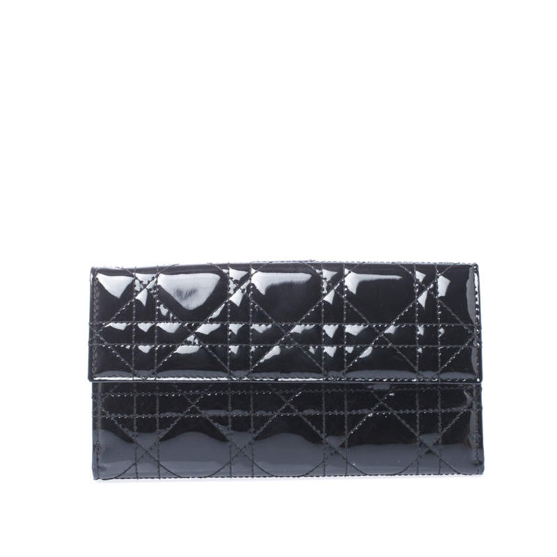 مملوكة مسبقًا Dior Black Cannage Patent Leather Lady Dior Wallet