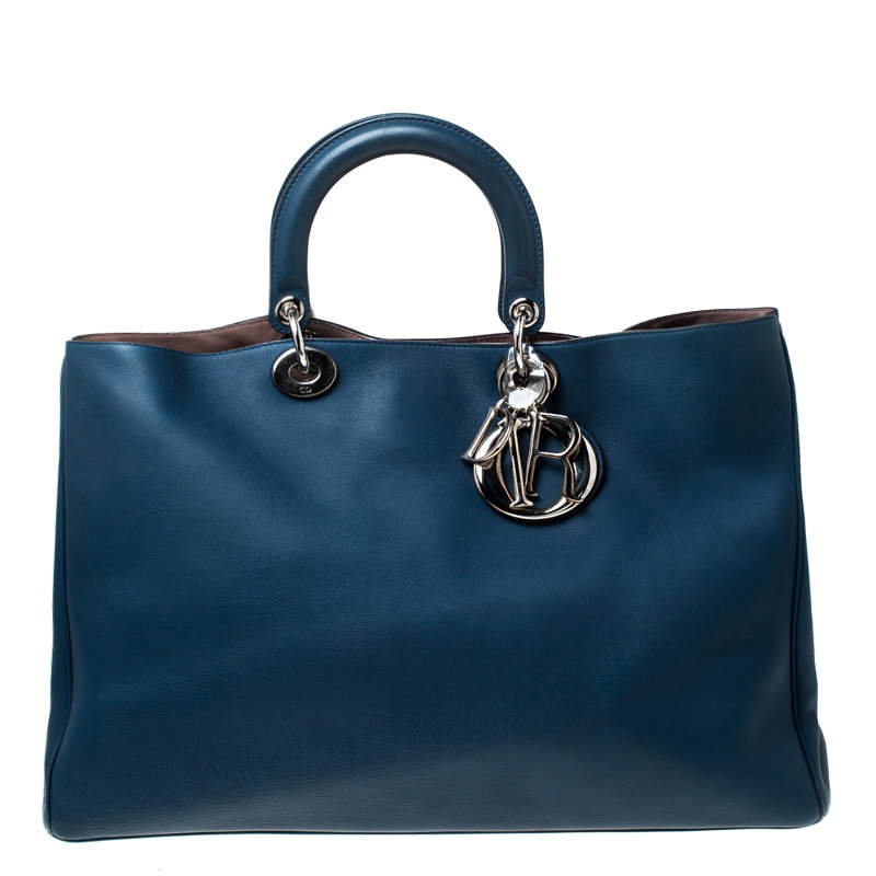 Pre Owned Dior Blue Leather Large Diorissimo Shopper Tote