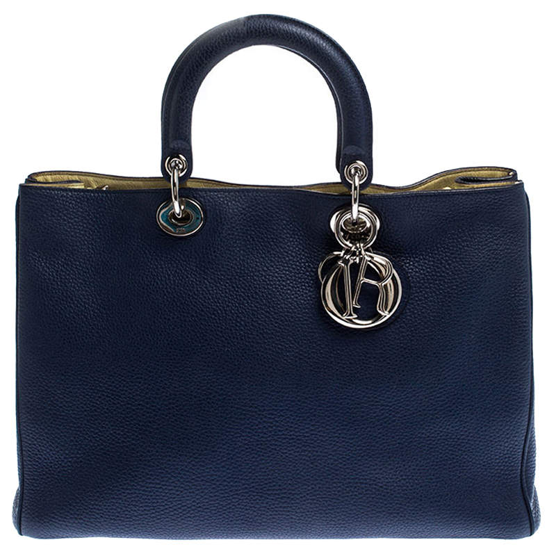 مملوكة مسبقًا حقيبة يد ديور شوبر ديوريسيمو كبيرة جلد زرقاء