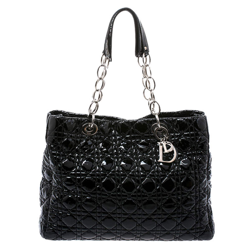 Dior Black Cannage Quilted Soft Patent Leather Large Shopper Tote Dior ...