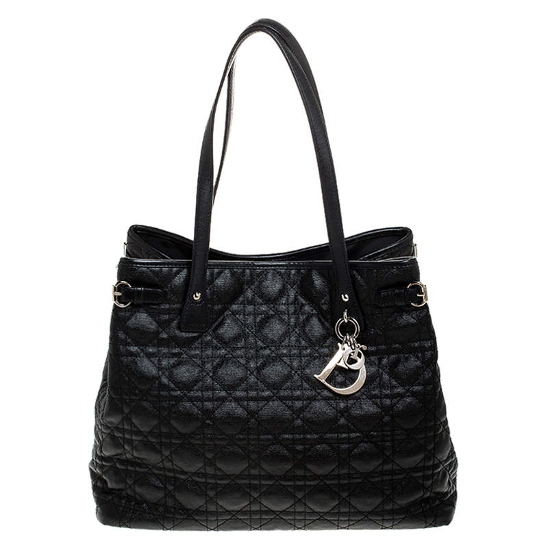 مملوكة مسبقًا Dior Black Cannage Quilted Coated Canvas Medium Panarea Tote