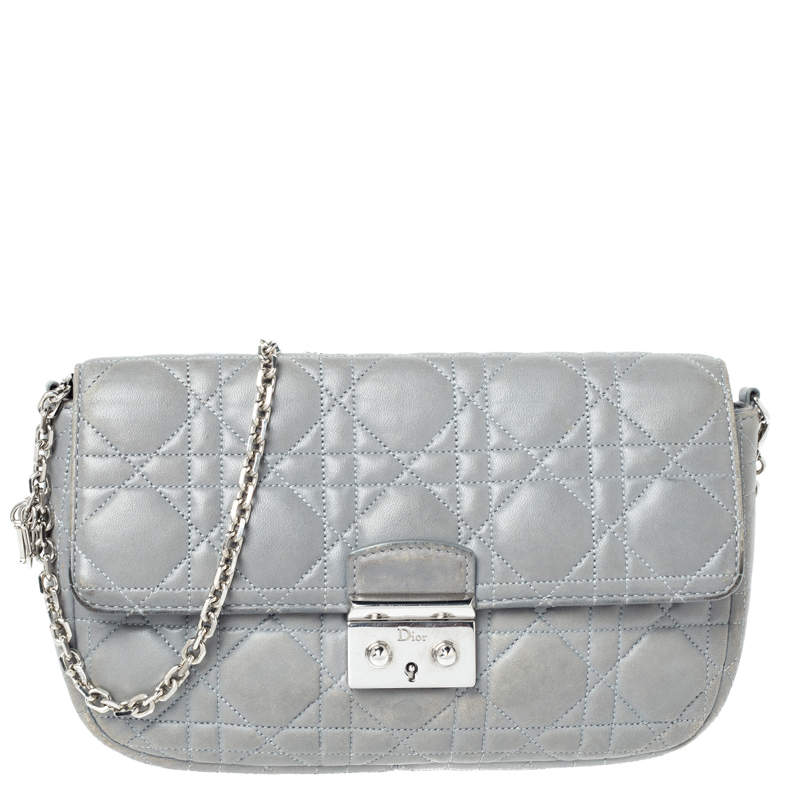 مملوكة مسبقًا حقيبة ديور سلسلة مي ديور بروميد جلد مبطنة رمادية