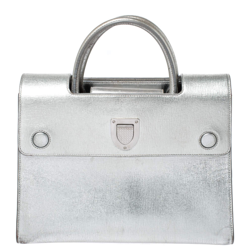 Dior Metallic Silver Leather Medium Diorever Bag