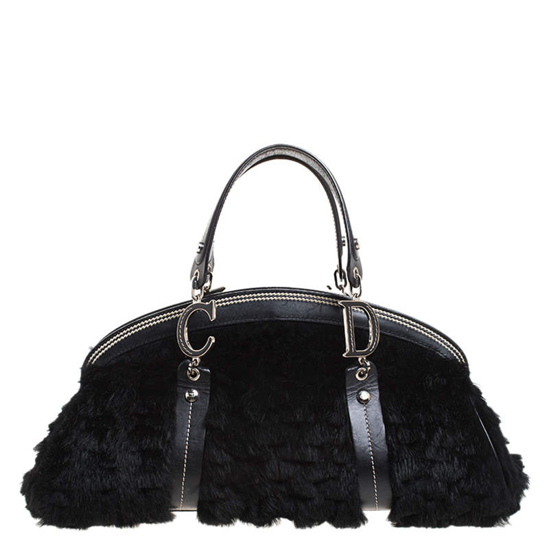 Dior Black Fur and Leather Frame Satchel Dior | The Luxury Closet