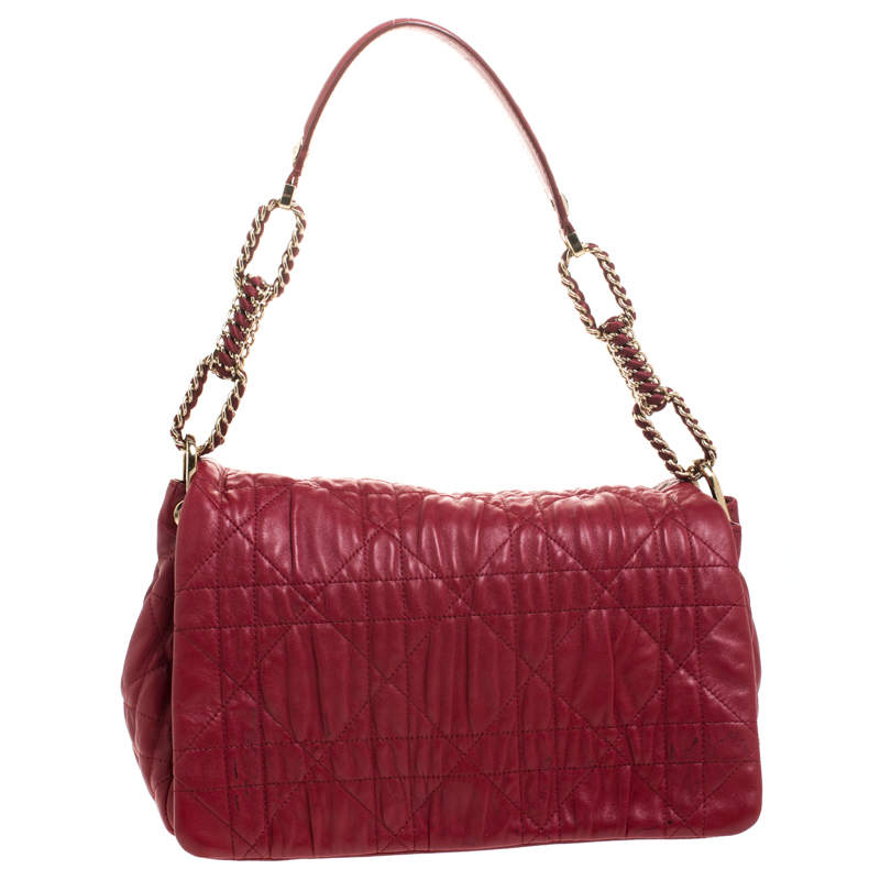 Dior Red Cannage Leather Delidior Flap Shoulder Bag