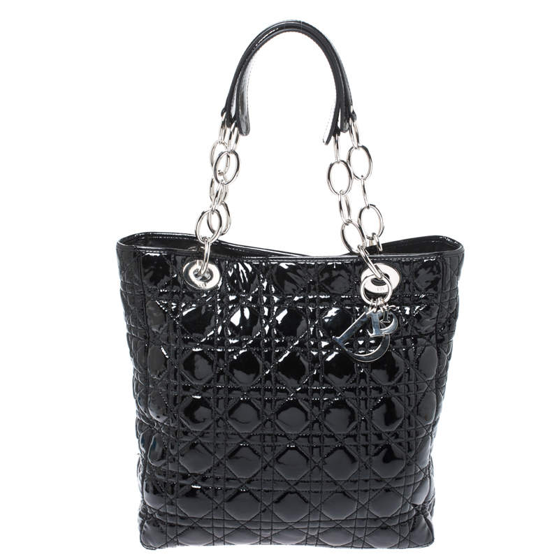 Pre Owned Dior Black Patent Leather Soft Shopper Tote