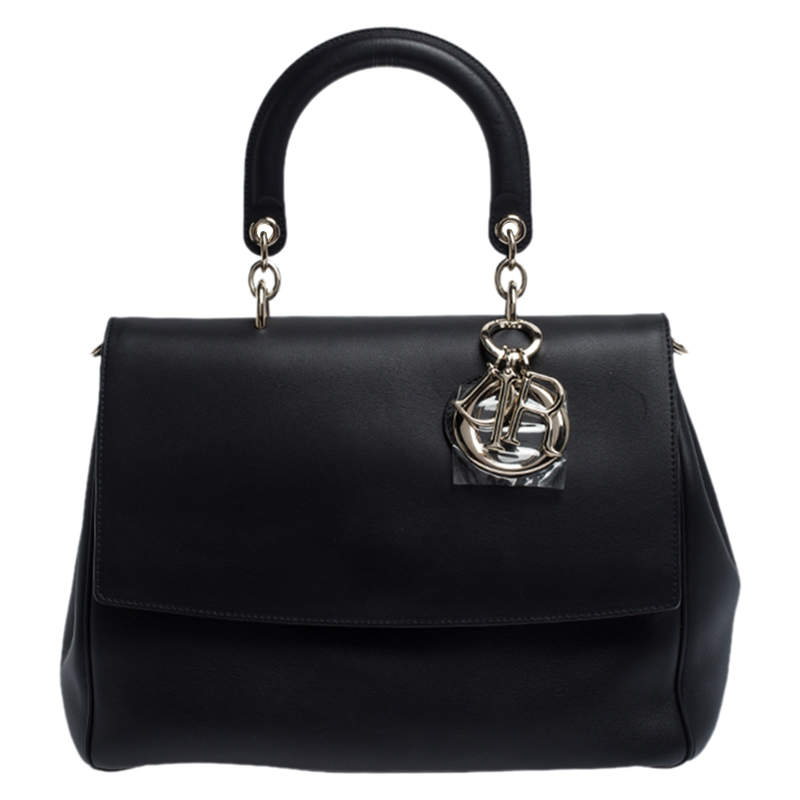 Pre Owned Dior Black Leather Large Be Dior Flap Top Handle Bag