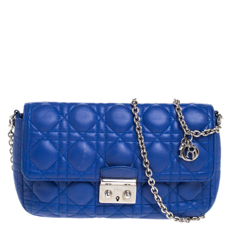 Pre Owned Dior Blue Cannage Quilted Leather Small Miss Dior Flap Bag