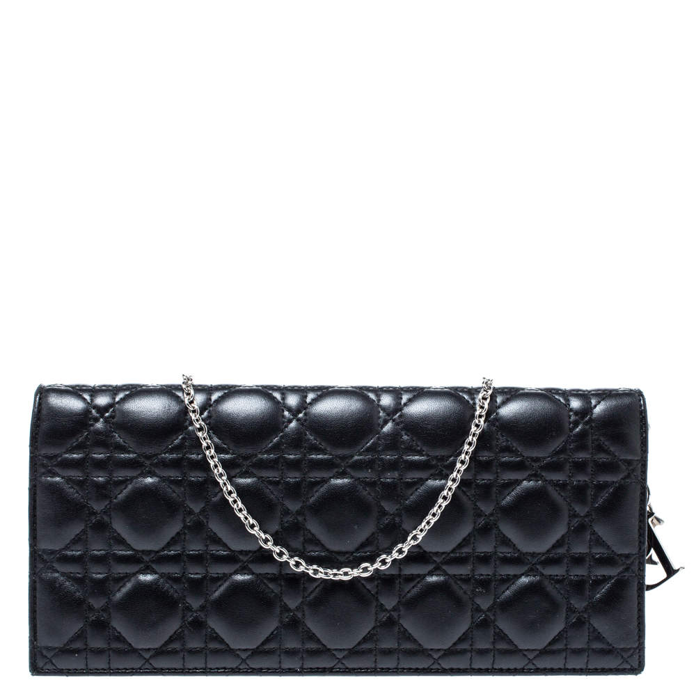 Pre Owned Dior Black Quilted Cannage Leather Lady Dior Chain Clutch