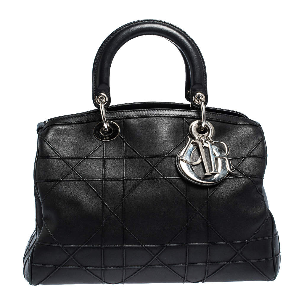 مملوكة مسبقًا Dior Black Cannage Leather Granville Polochon Satchel