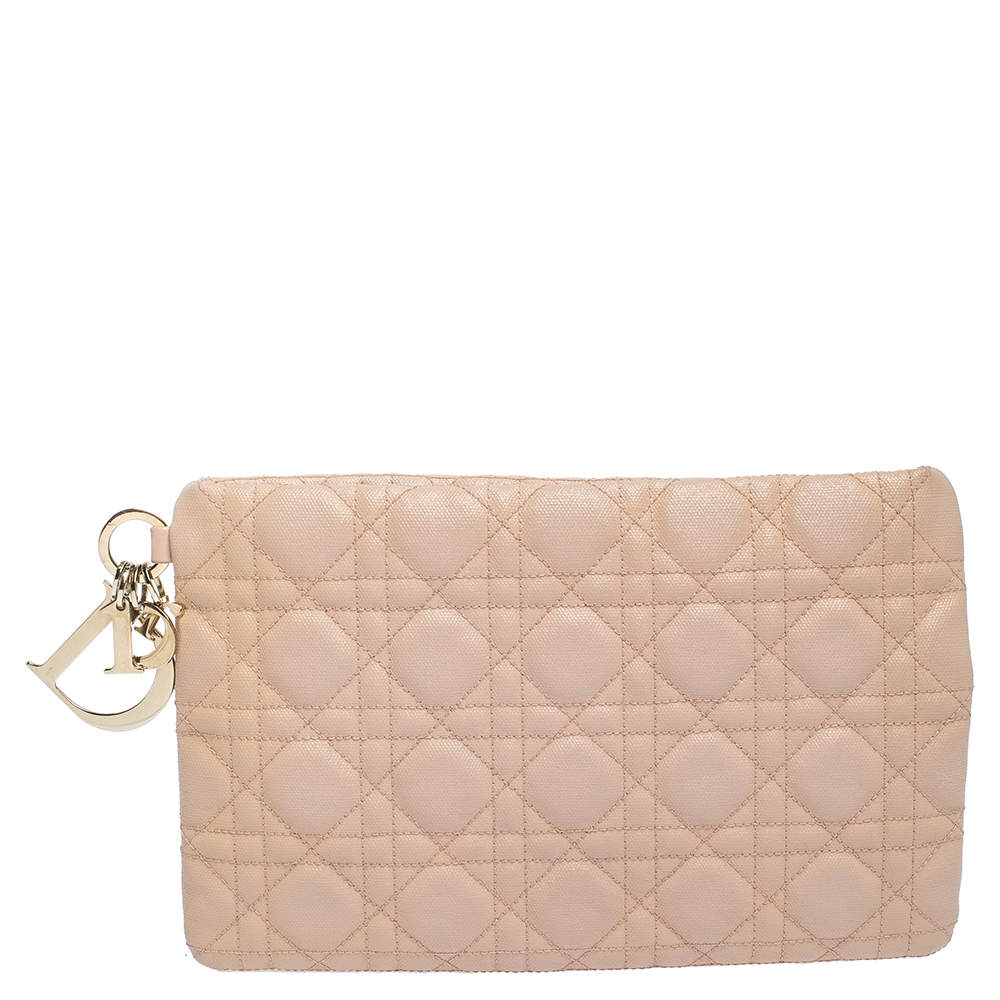 مملوكة مسبقًا Dior Peach Cannage Coated Canvas Panarea Clutch