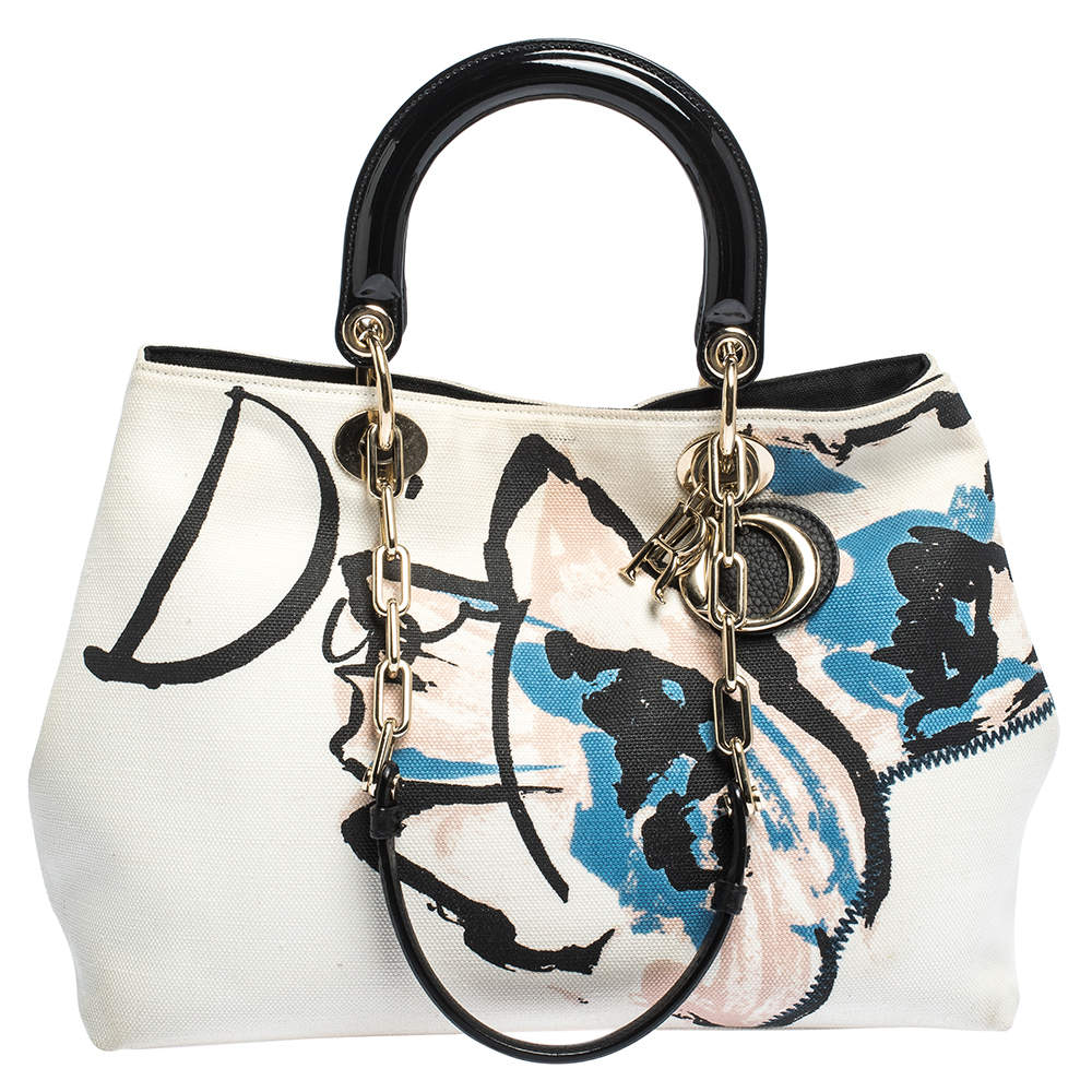 Dior Beige/Black Canvas and Patent Leather Limited Edition Floral ...