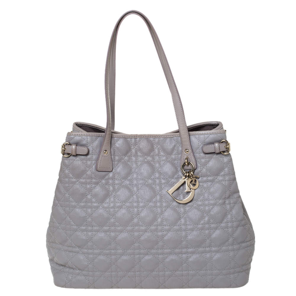 مملوكة مسبقًا Dior Grey Coated Canvas and Leather Medium Panarea Shopper Tote