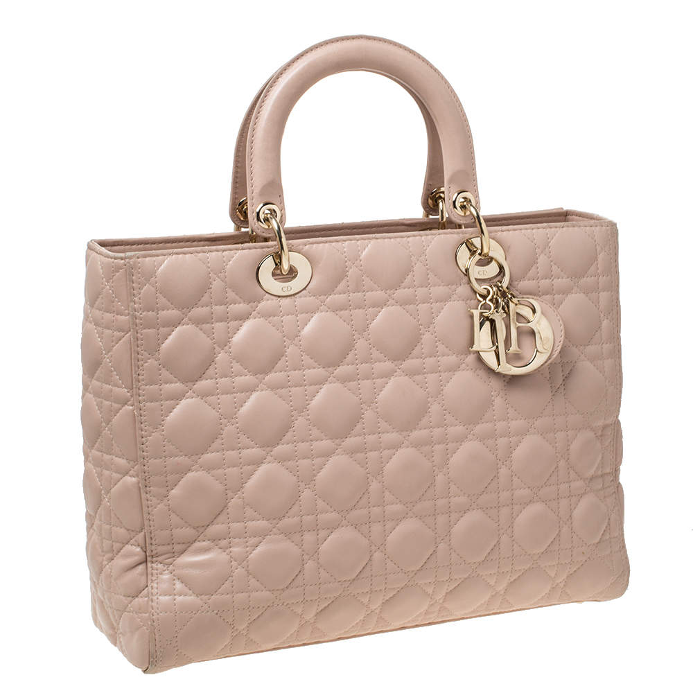 Túi Medium Lady Dior Bag màu hồng cát cannage da cừu GHW best quality