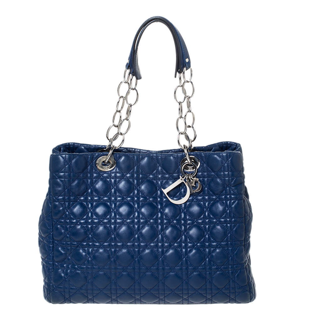 Dior Blue Cannage Leather Soft Lady Dior Shopper Tote