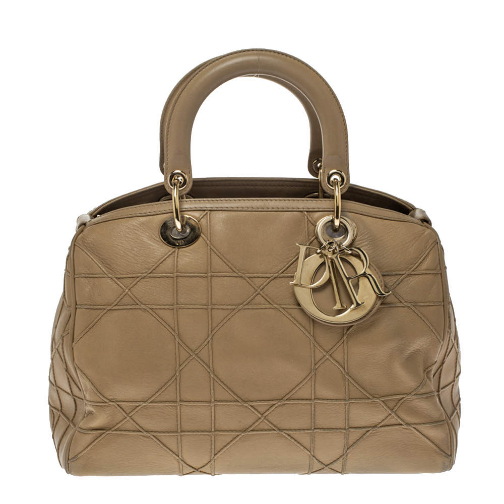 مملوكة مسبقًا Dior Beige Cannage Quilted Leather Granville Polochon Satchel