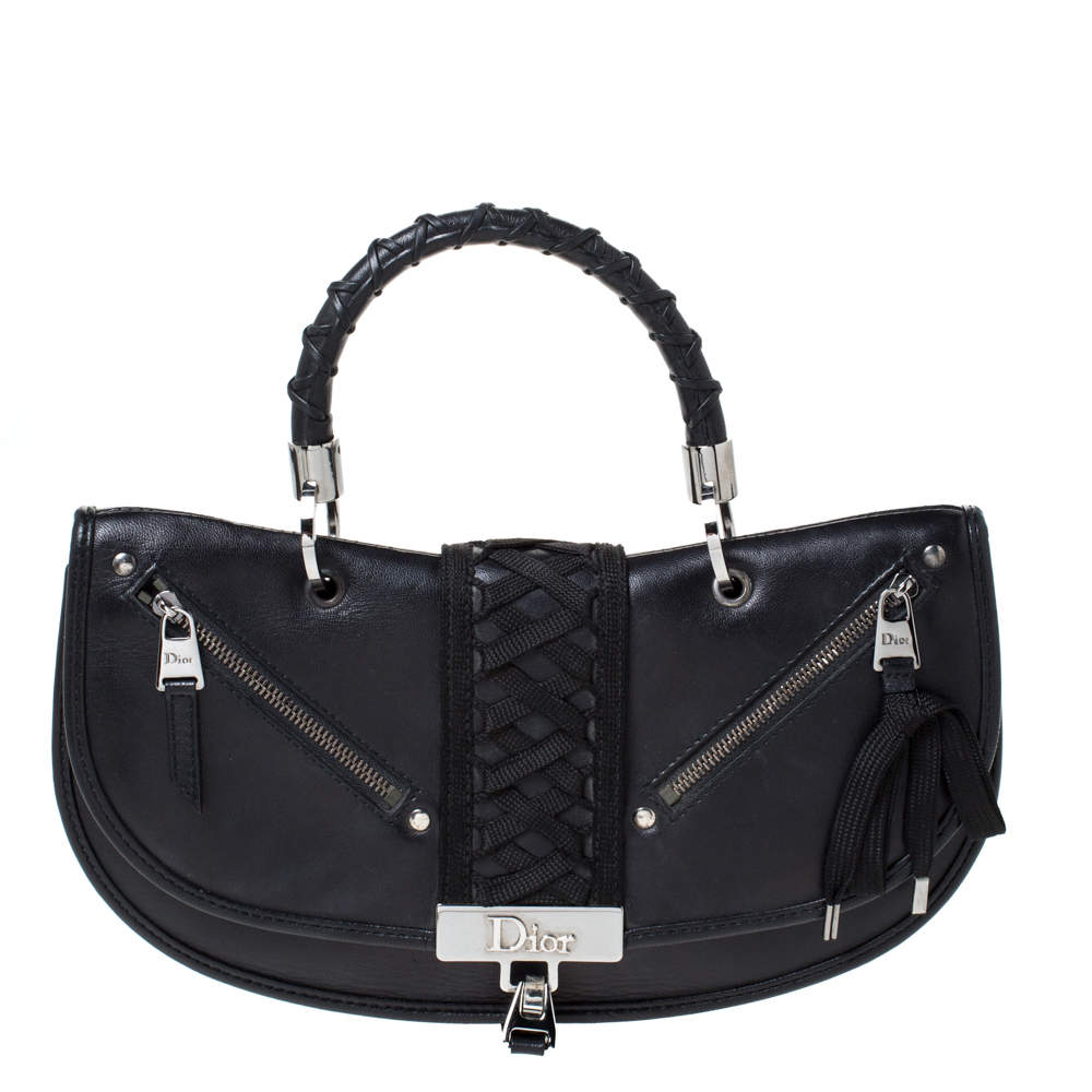 Pre Owned Dior Black Leather Admit It Top Handle Bag