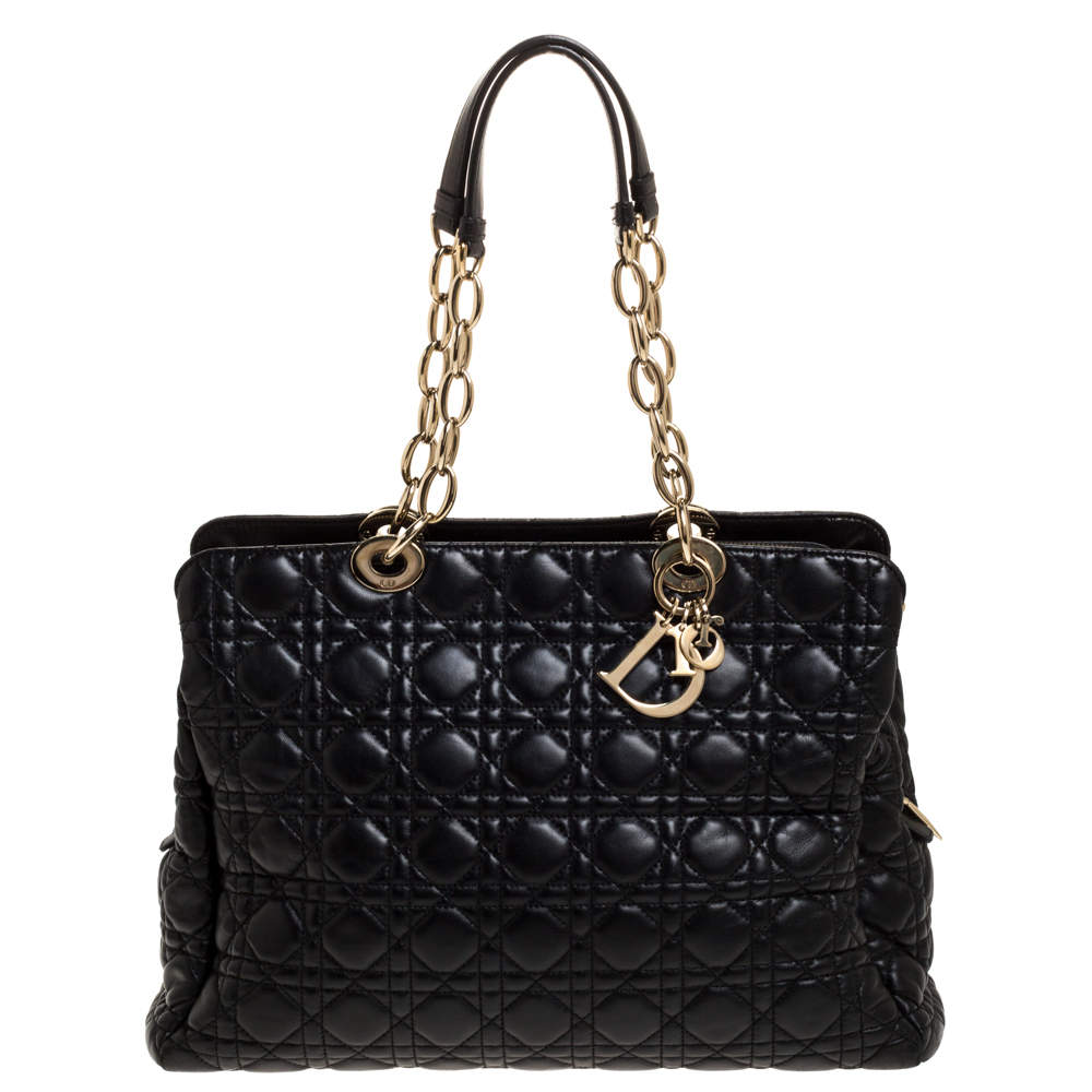 Pre Owned Dior Black Cannage Leather Soft Lady Dior Shopper Tote