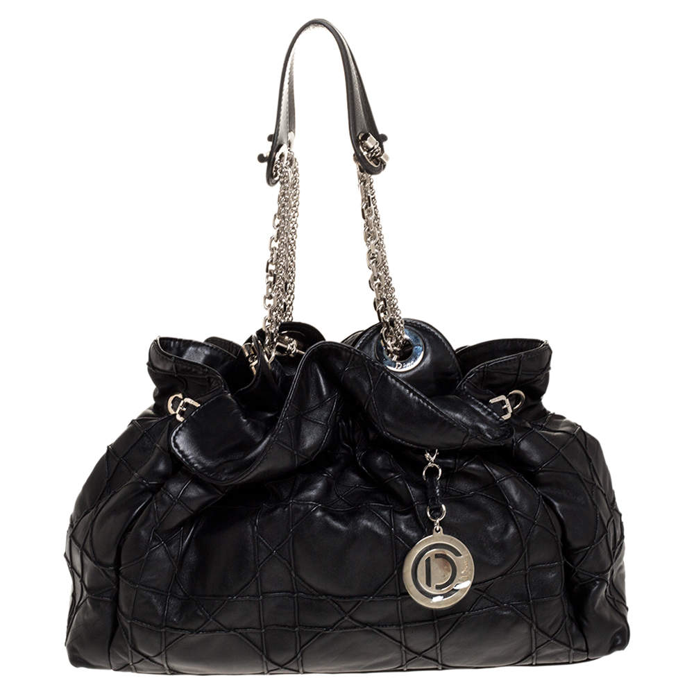 Pre Owned حقيبة هوبو ديور "لو ترينت" جلد كاناج أسود