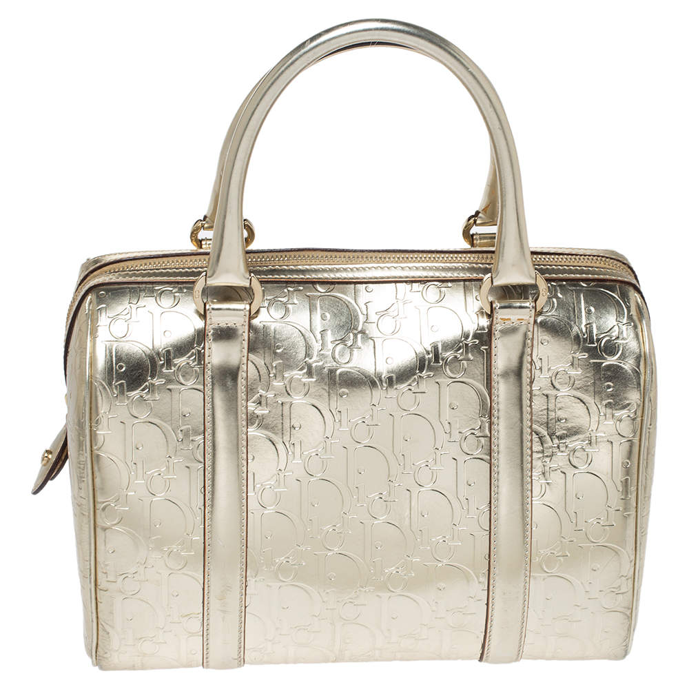 Dior Metallic Gold Oblique Monogram Leather Boston Bag