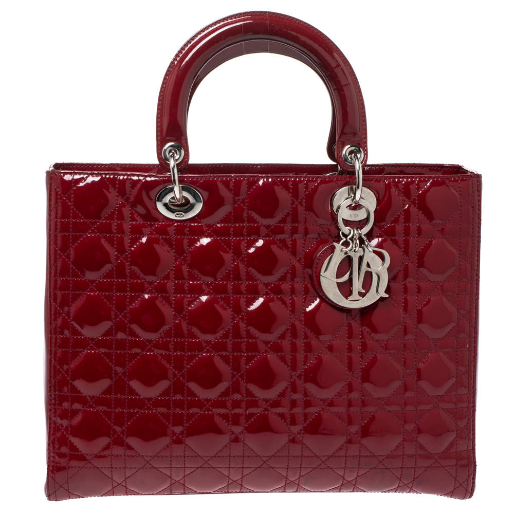 Dior Red Cannage Patent Leather Large Lady Dior Tote Dior | TLC