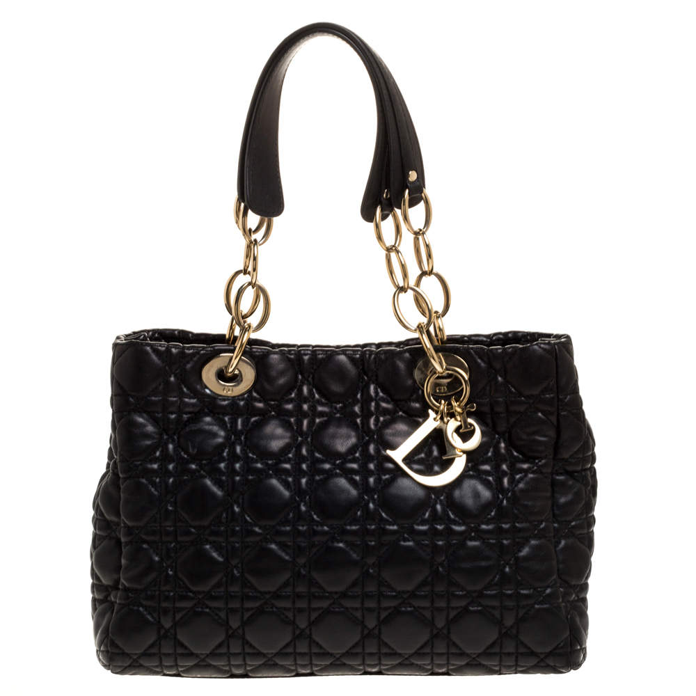 Pre Owned Dior Black Cannage Leather Dior Soft Shopper Tote