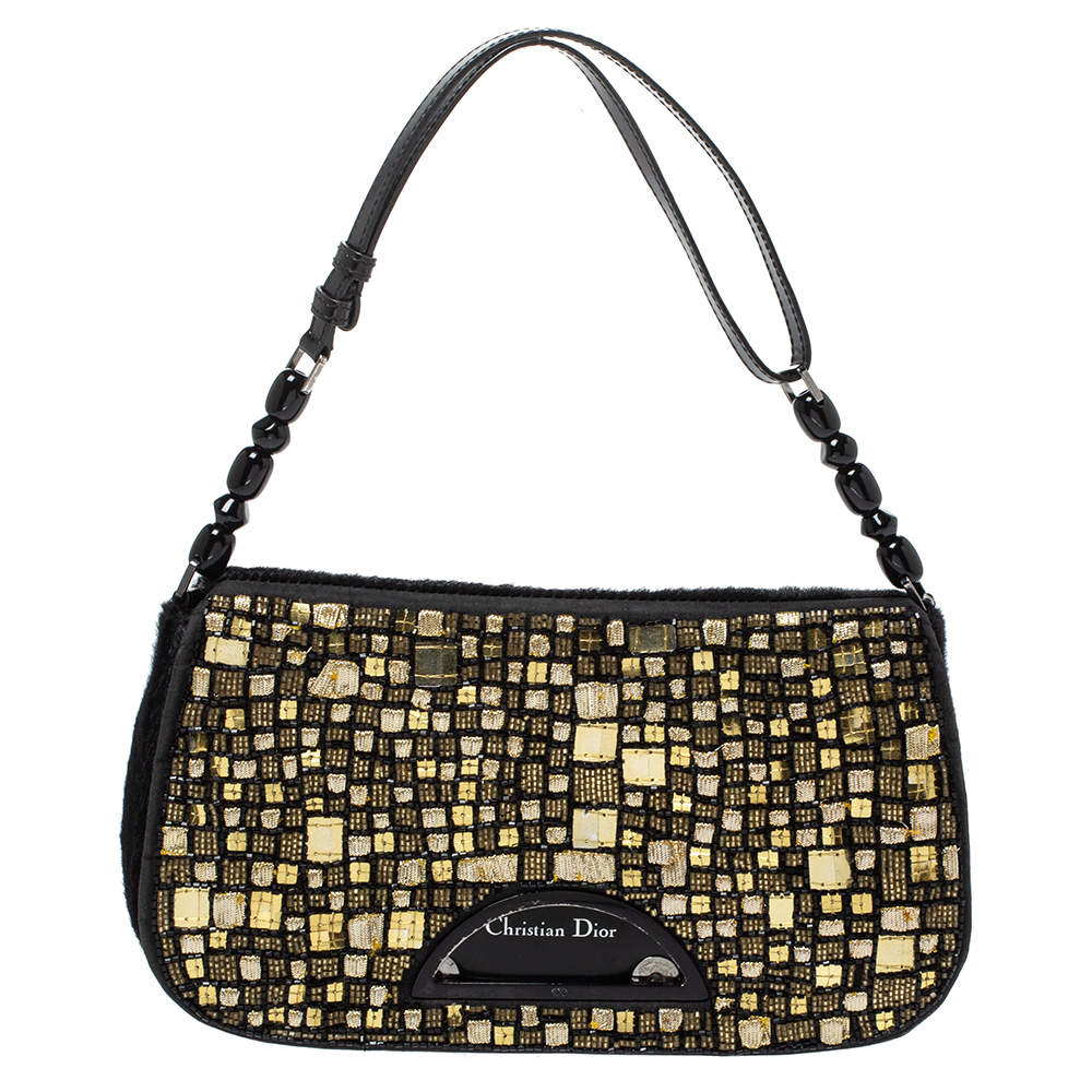 Dior Black/Gold Embellished Calfhair Maris Pearl Shoulder Bag Dior ...