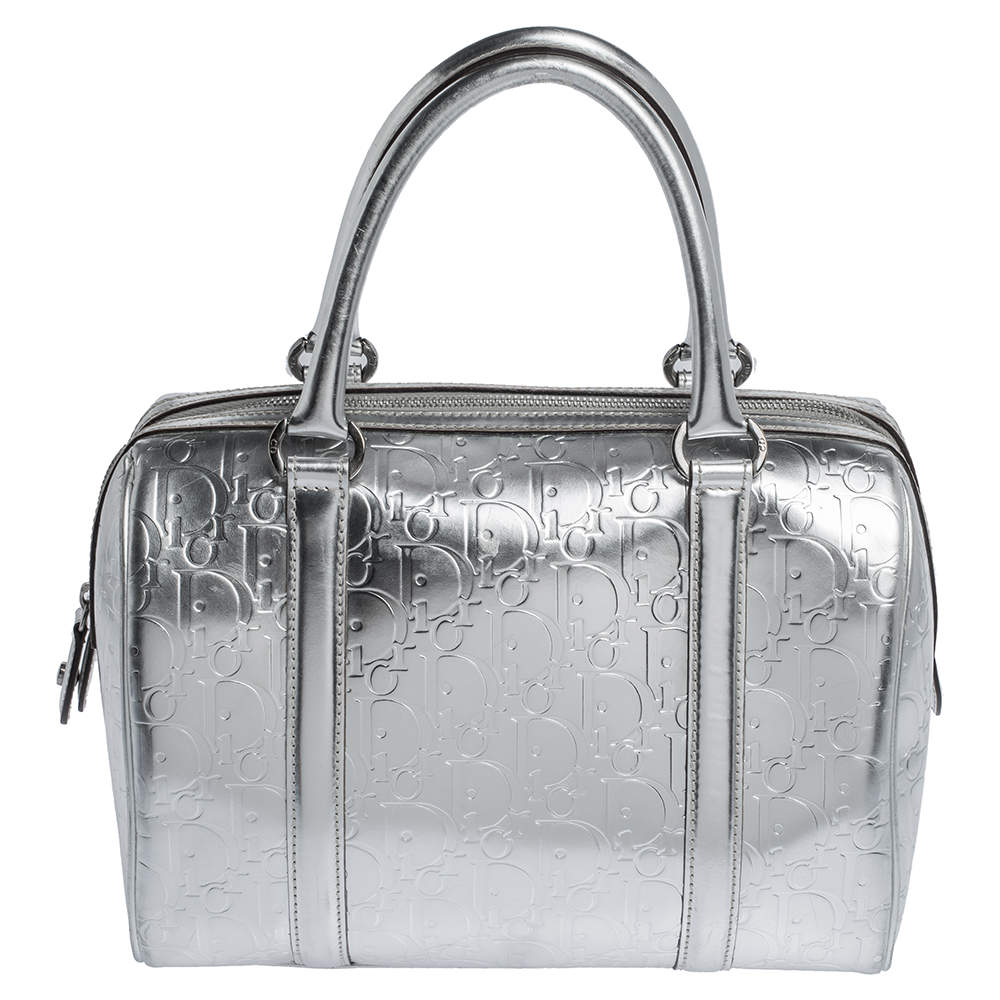 Dior Metallic Silver Oblique Monogram Leather Boston Bag Dior | The ...