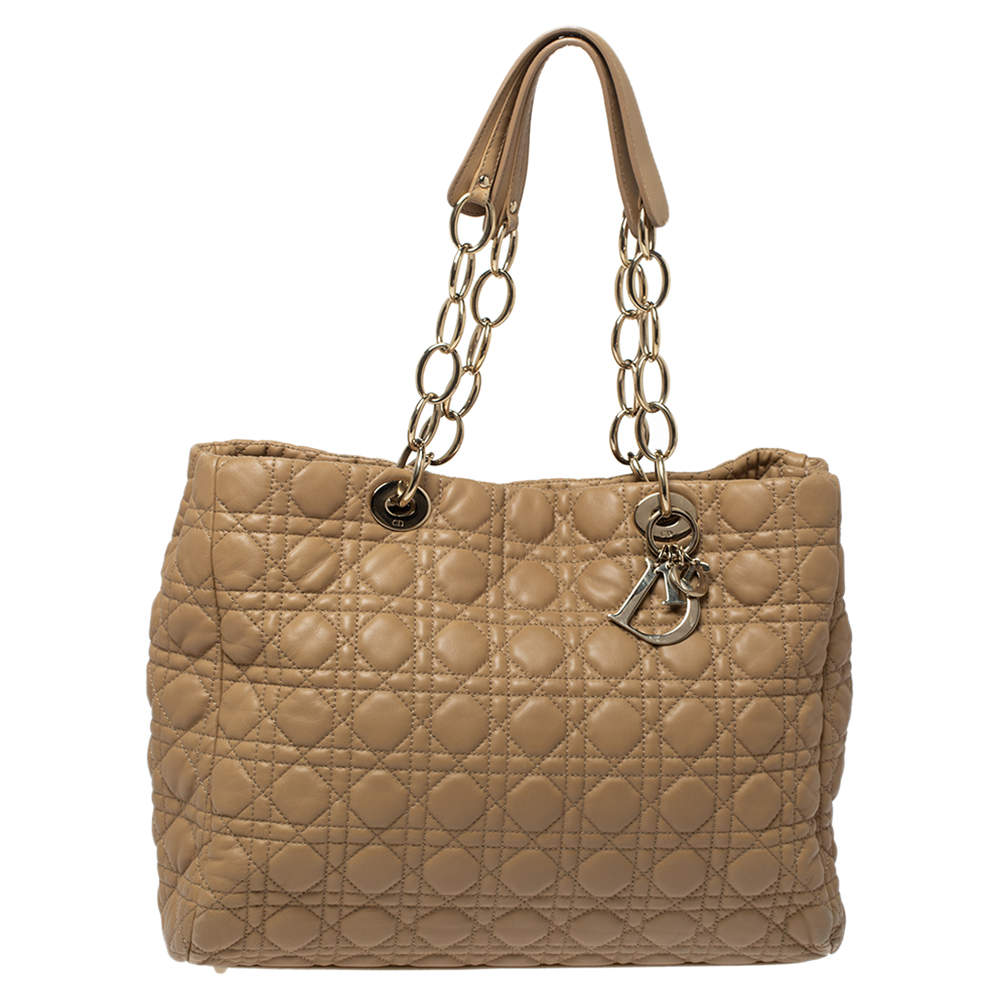 Dior Beige Cannage Quilted Leather Large Soft Shopping Tote