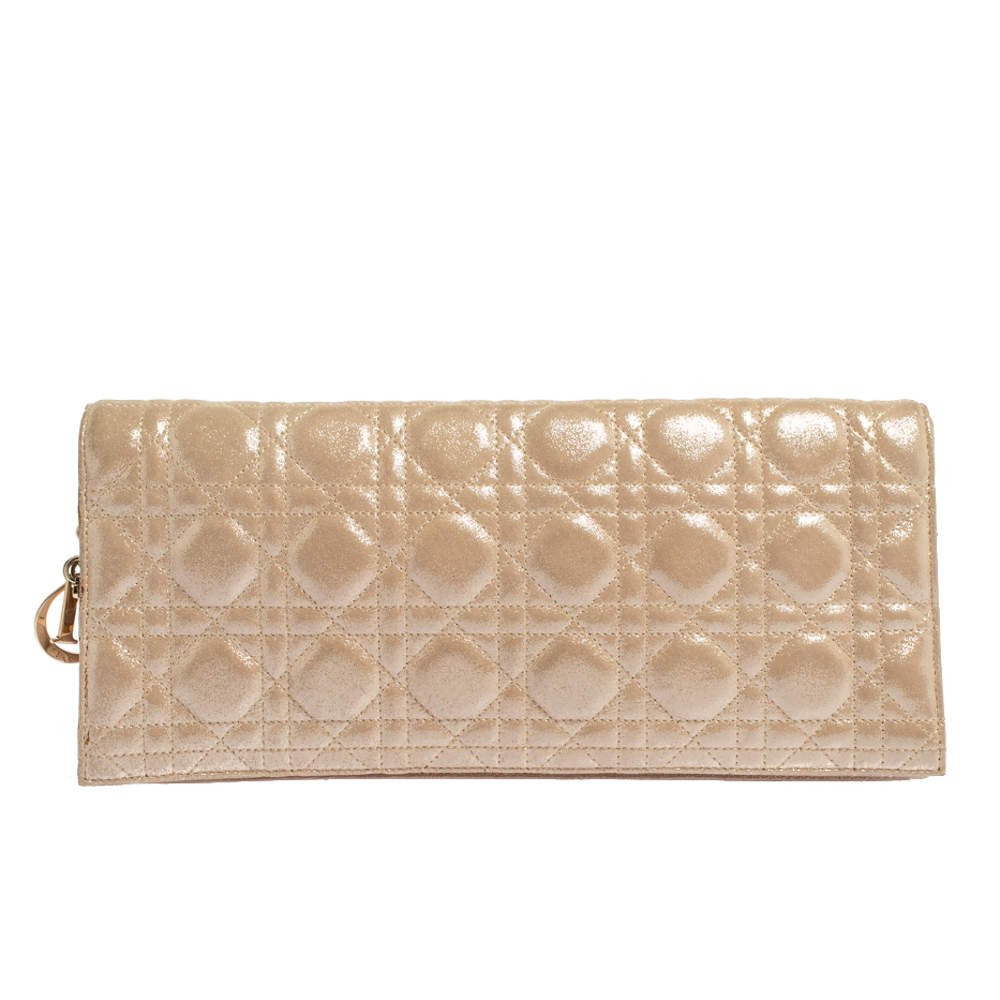 Dior Gold Cannage Iridescent Leather Foldover Clutch