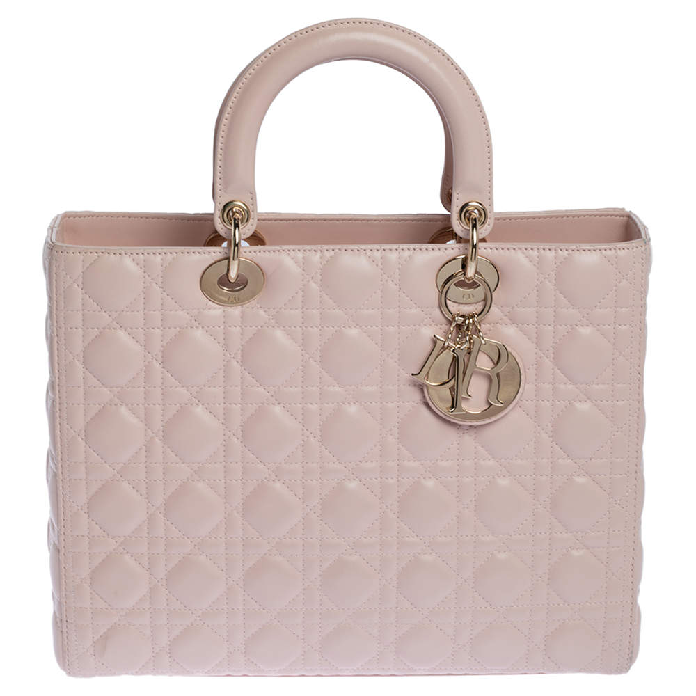 Dior Pale Pink Cannage Leather Large Lady Dior Tote