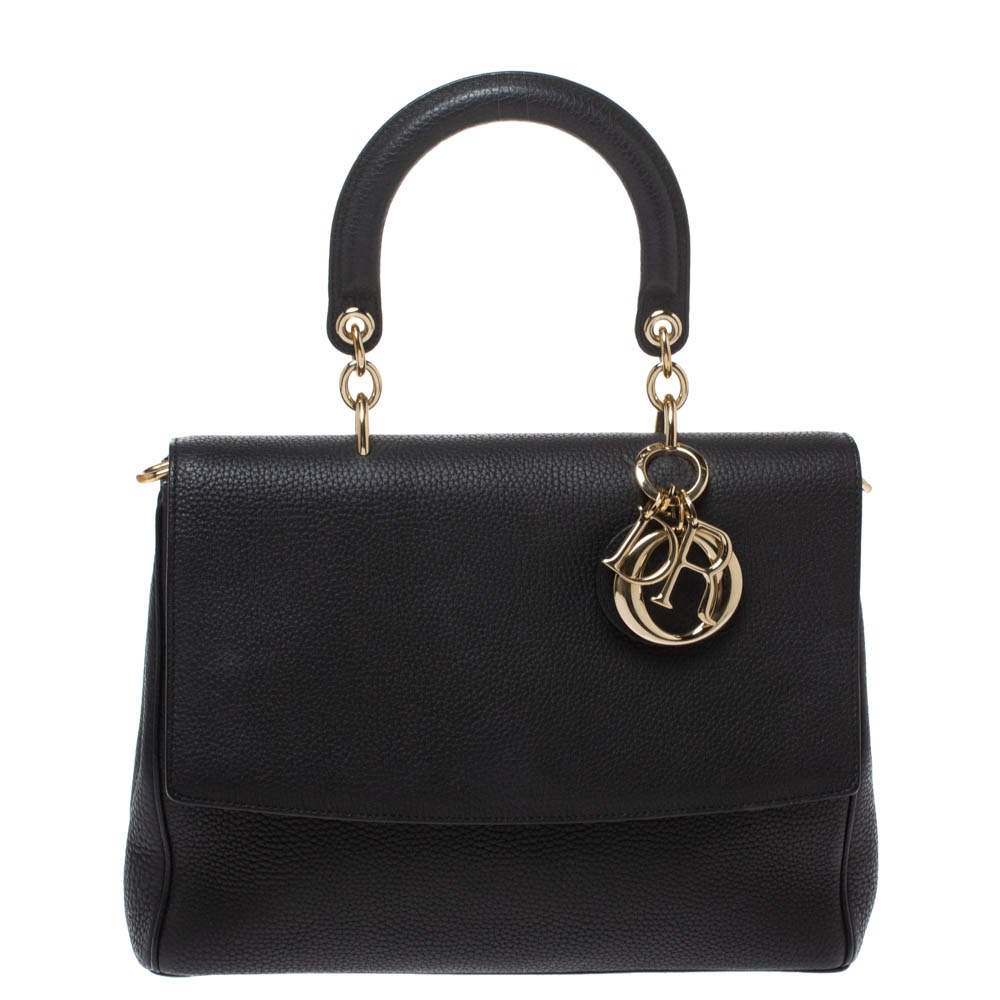 Pre Owned Dior Black Leather Large Be Dior Flap Top Handle Bag