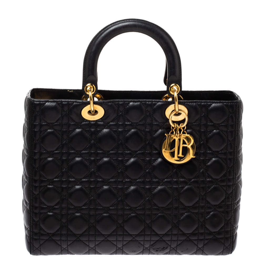 مملوكة مسبقًا Dior Black Cannage Leather Large Lady Dior Tote