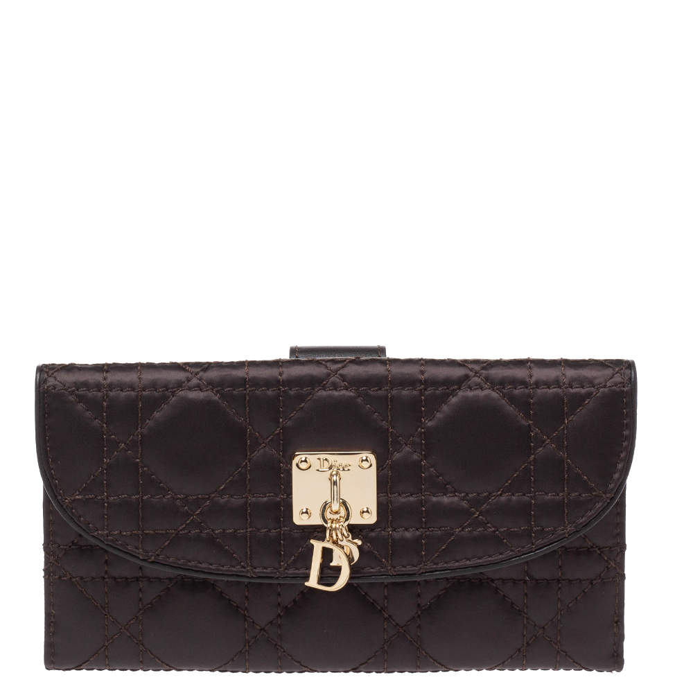 Dior Dark Brown Cannage Satin and Leather Flap Wallet