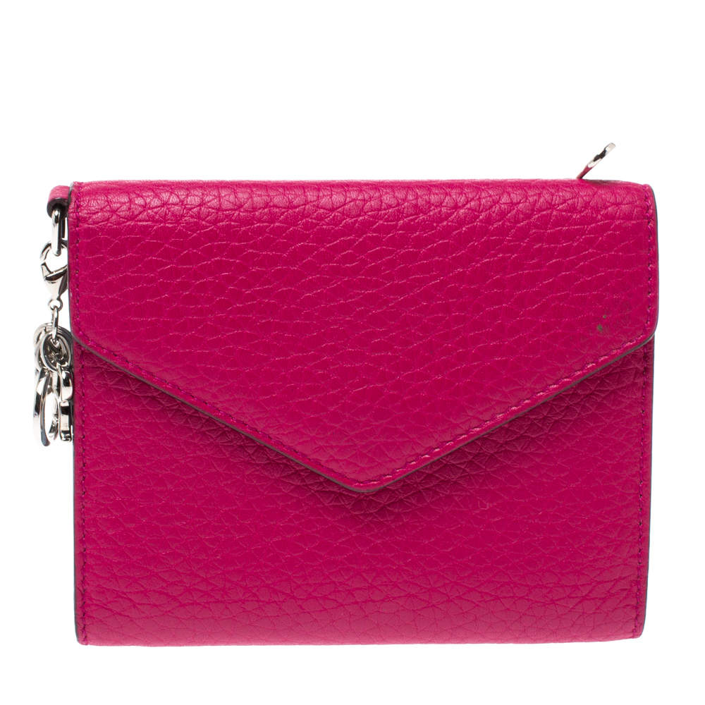 Dior Magenta Leather Flap Compact Wallet