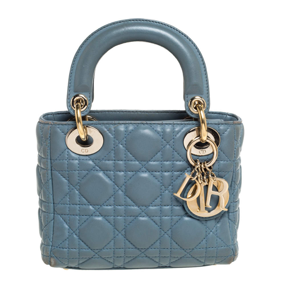 مملوكة مسبقًا Dior Dusk Blue Cannage Leather Mini Lady Dior Tote
