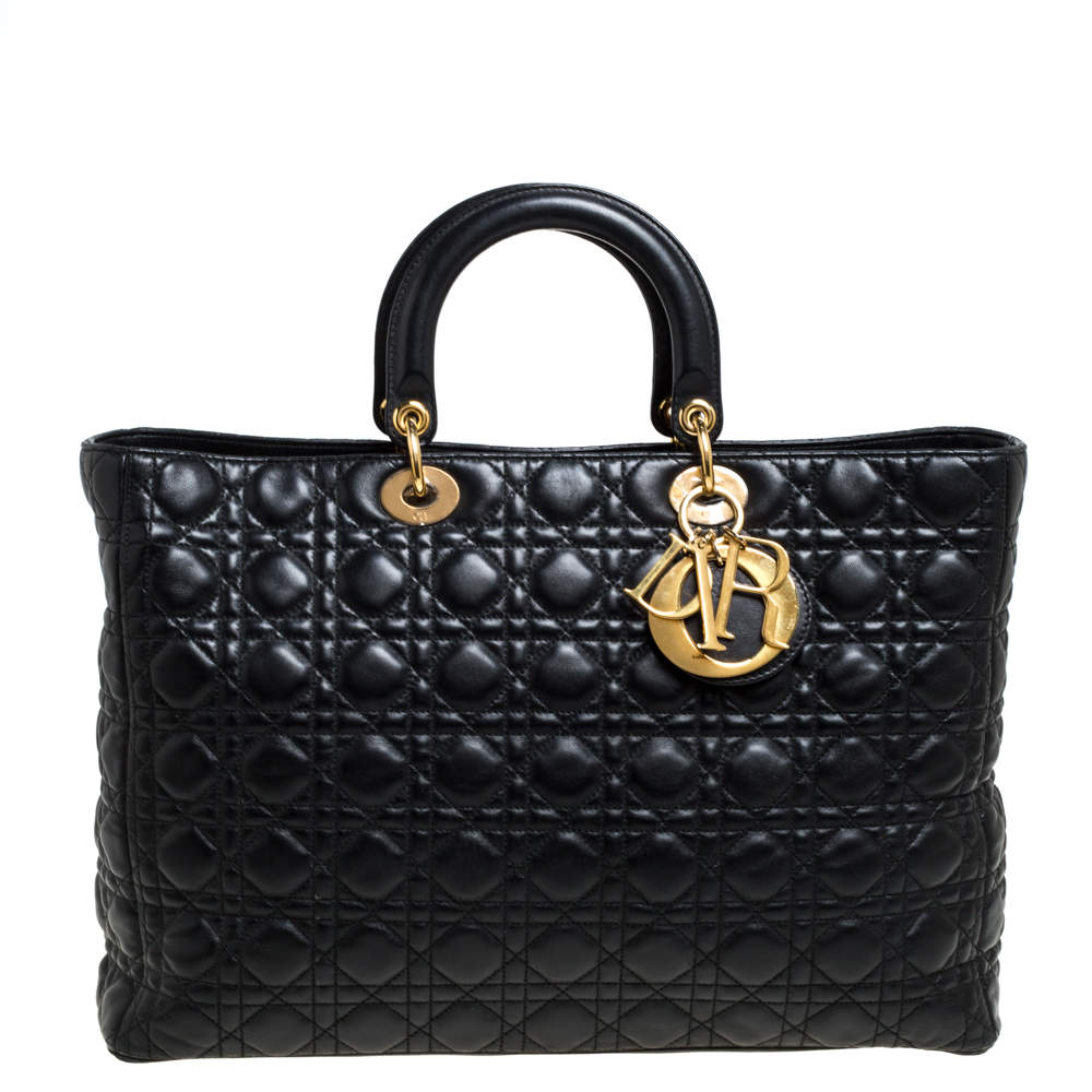 Dior Black Leather Extra Large Lady Dior Tote