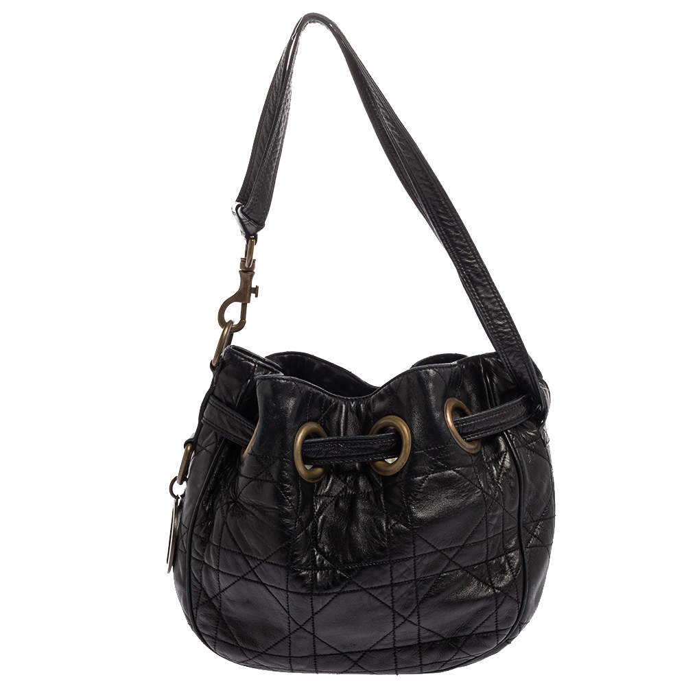 مملوكة مسبقًا Dior Black Cannage Leather Miss Dior Drawstring Bag
