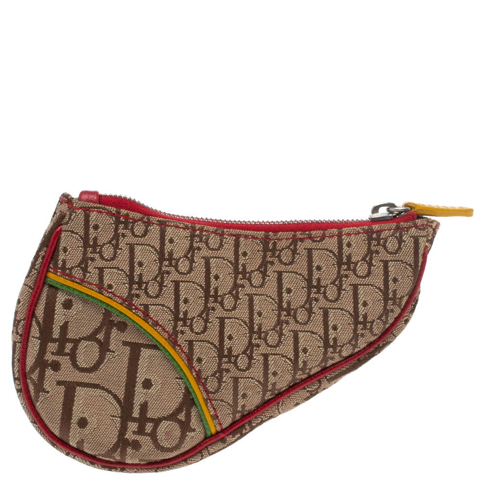 Pre Owned Dior Multicolor Oblique Canvas Rasta Saddle Coin Purse