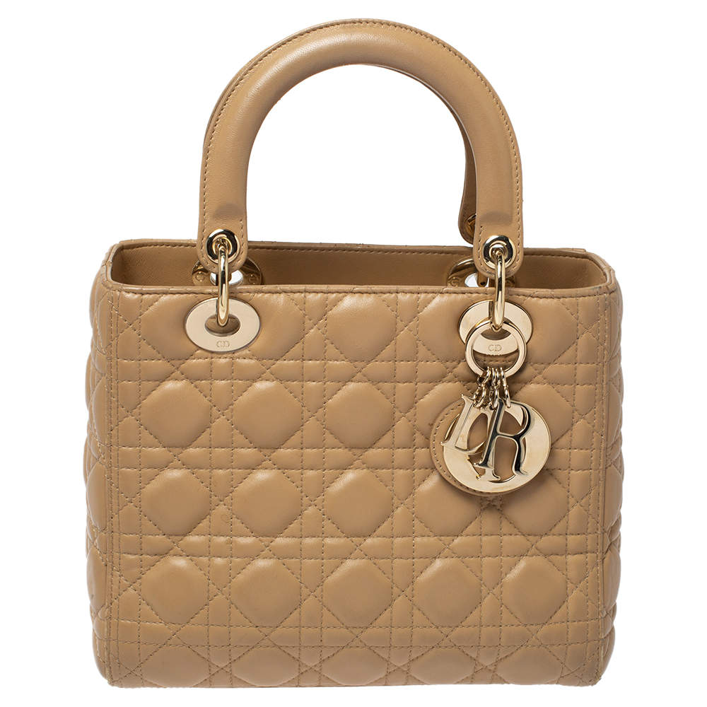 مملوكة مسبقًا Dior Beige Cannage Leather Medium Lady Dior Tote 