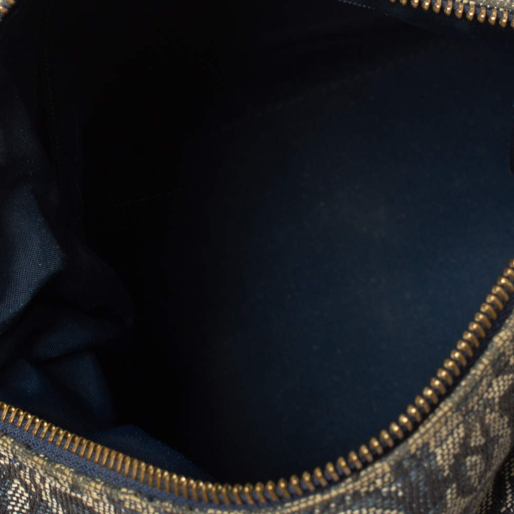 DIOR Small Boston Bag In Blue Oblique Embroidery & Smooth Calfskin.  Crossbody Strap Included $3,700. Contact Info In Bio