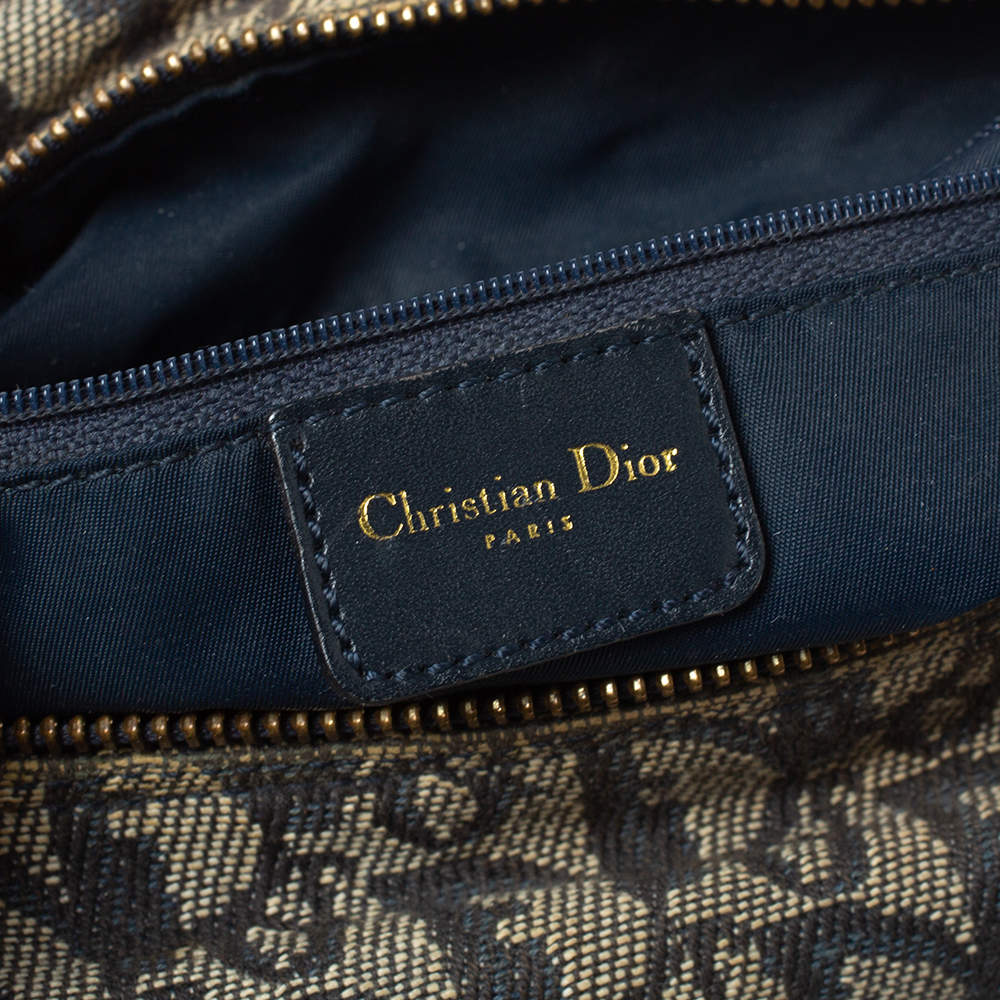 CHRISTIAN DIOR NAVY OBLIQUE TROTTER LOGO CHARM BOSTON SHOULDER BAG – RDB