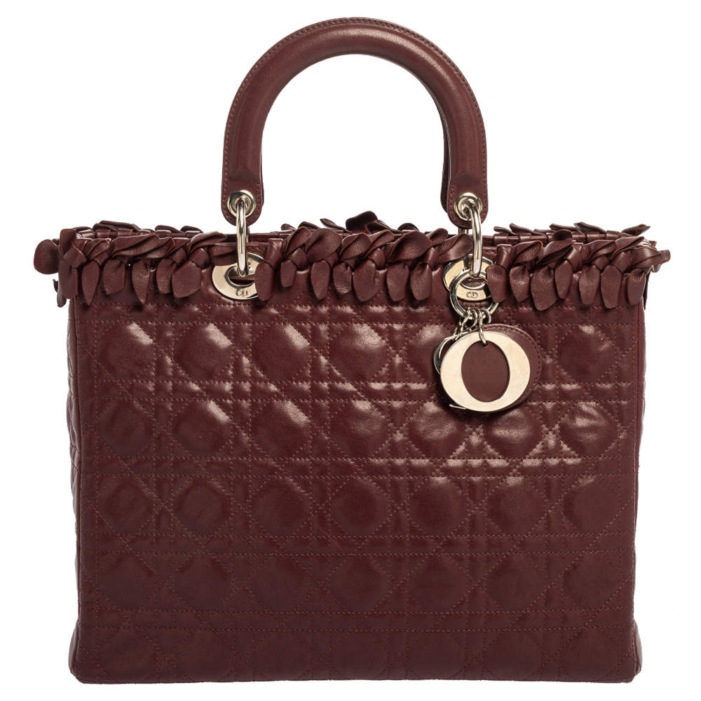 Pre Owned Dior Burgundy Cannage Leather Large Lady Dior Tote
