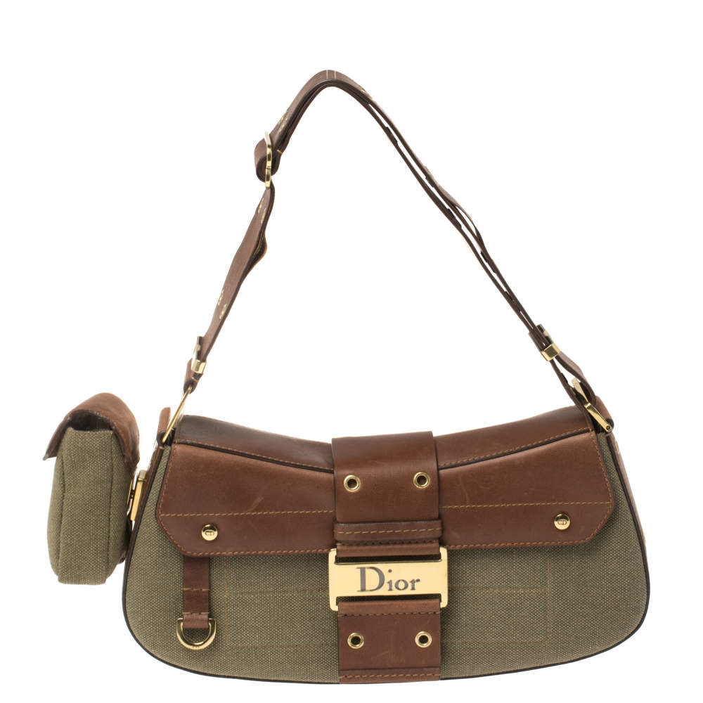 Dior Brown/Olive Green Canvas and Leather Street Chic Columbus Avenue Shoulder Bag