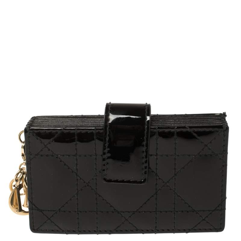 Pre Owned  Dior Black Cannage Patent Leather Lady Dior Gusset Card Case 