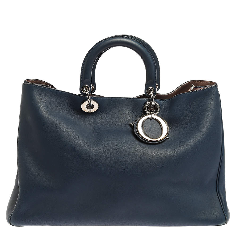 Pre Owned Dior Blue Leather Extra Large Diorissimo Shopper Tote