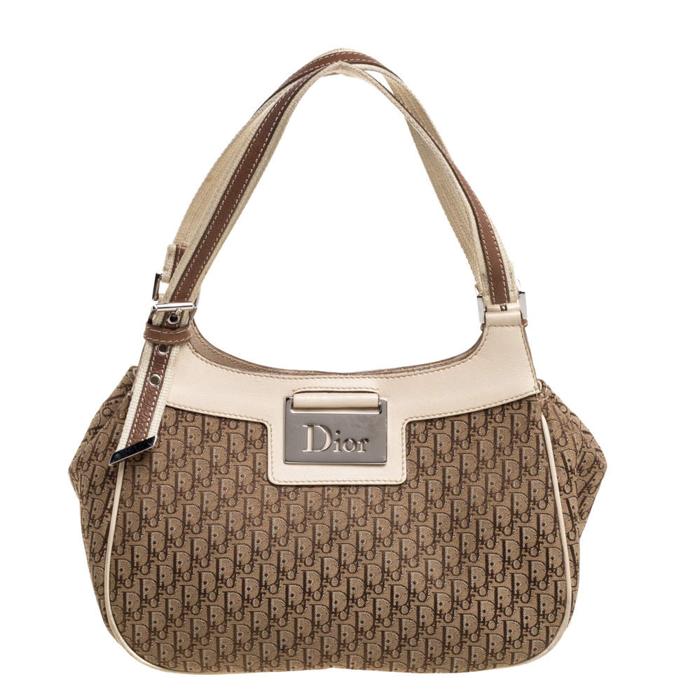 Dior Beige Oblique Canvas and Leather Logo Plaque Shoulder Bag