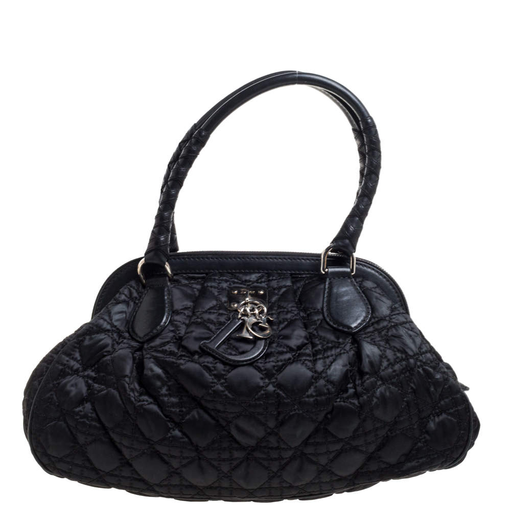 Pre Owned Dior Black Cannage Nylon and Leather Charming Doctor Bag