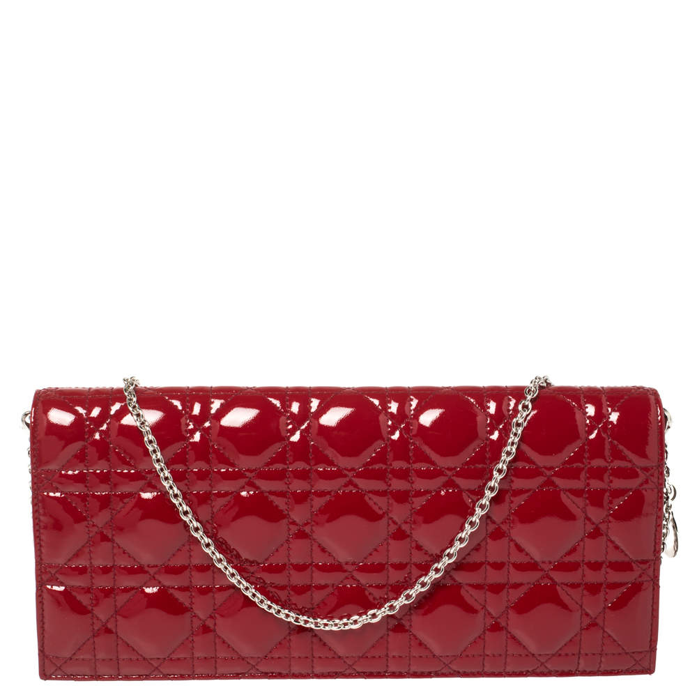 Dior Red Patent Leather Lady Dior Chain Clutch